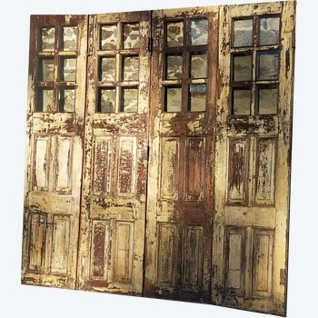 Two Pairs Of Antique 19th Century Teak Glass Doors