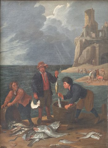 Ecole flamande du XVIIIe siècle d'après David TENIERS - Le retour de la pêche