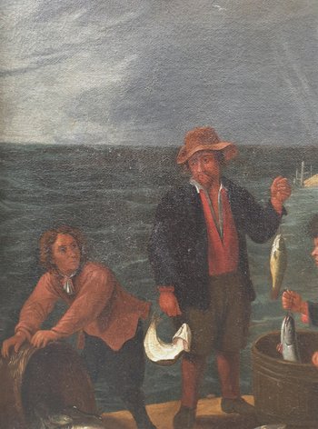 Ecole flamande du XVIIIe siècle d'après David TENIERS - Le retour de la pêche