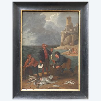 Ecole flamande du XVIIIe siècle d'après David TENIERS - Le retour de la pêche