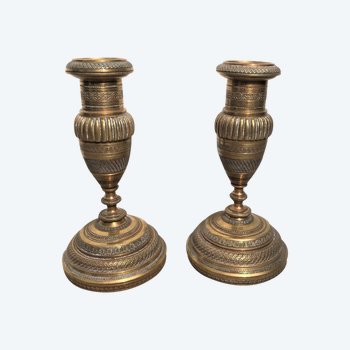 Pair of small bronze candlesticks, Restoration period.