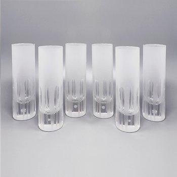 1960 Beautiful ice bucket with 6 lead crystal glasses hand cut by Kristal. Made in Italy
