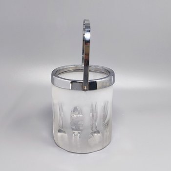 1960 Beautiful ice bucket with 6 lead crystal glasses hand cut by Kristal. Made in Italy