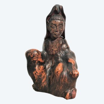 Chine divinité en bois sculpté XVIIIème siècle