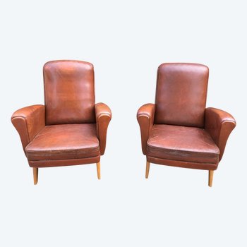 Pair of 1950s leather armchairs