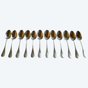 12 baguette coffee spoons / sterling silver medallion neck brace Goldsmith Hénin & Cie; Hénin & fils (ref A 0101)