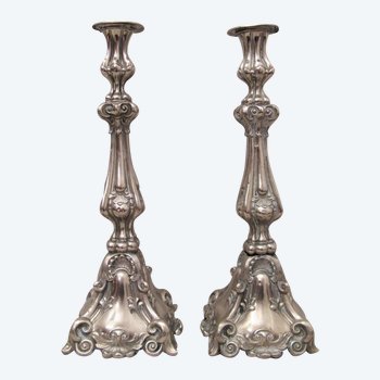 Pair of church candlesticks silver plated XIX