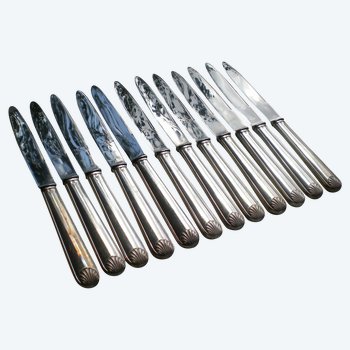 12 table knives + 12 silver-plated dessert knives shell model (ref MA 0470)