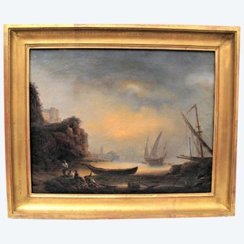 Painting marine scene of port early nineteenth century