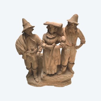 GROUPE EN TERRE CUITE XIXÈME 