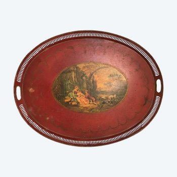 Large tray in painted sheet metal, Napoleon III period