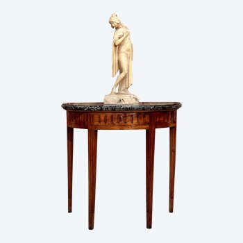 Petite Console Demi Lune En Noyer d'Epoque Louis XVI Vers 1770