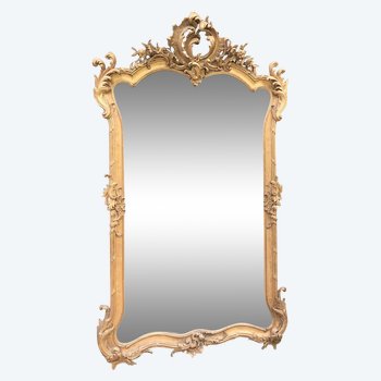 Grand miroir Louis XV doré 19 ème siècle