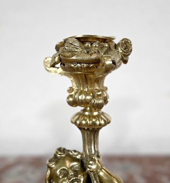 Pair of gilded bronze candlesticks, Napoleon III period - Mid 19th century