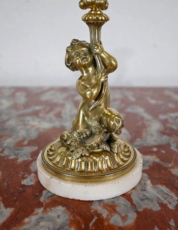Pair of gilded bronze candlesticks, Napoleon III period - Mid 19th century
