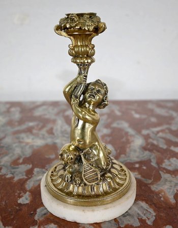 Pair of gilded bronze candlesticks, Napoleon III period - Mid 19th century