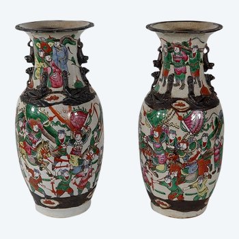 Pair of Nanjing Porcelain Vases, China - Late 19th century