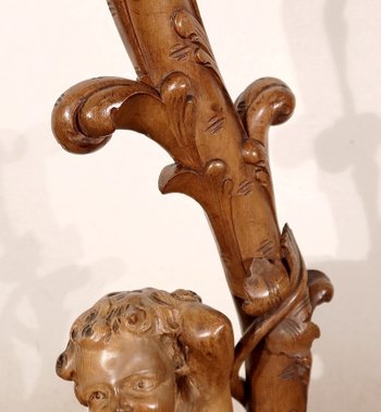 Sellette « Eros chevauchant un dauphin » en bois naturel et bois noirci, goût Napoléon III – 2ème moitié XIXe