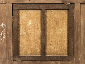 Grand trumeau en bois laqué vert, rechampi or de style Louis XVI. XIXe