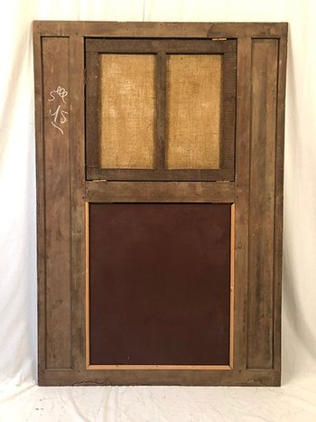 Grand trumeau en bois laqué vert, rechampi or de style Louis XVI. XIXe
