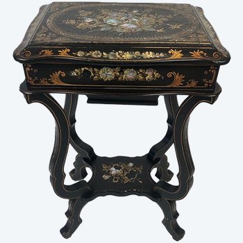 Napoleon III work table, burgundy blackened wood