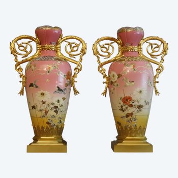 Pair Of Rare Large Mounted Vases 19th Century