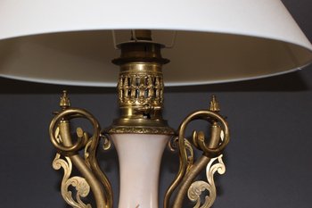Pair of Napoleon III lamps in opaline and gilt bronze