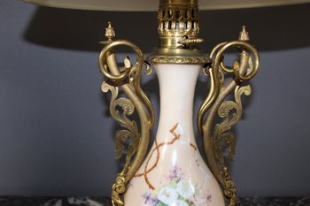 Pair of Napoleon III lamps in opaline and gilt bronze