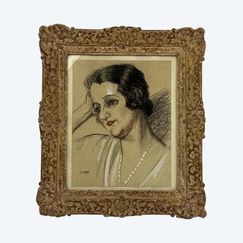 Drawing, Art Deco portrait signed