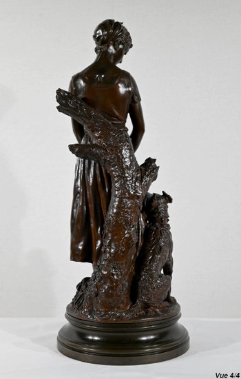 Bronzo "La Jeune Femme au Chien", firmato E-L.Truffot - Seconda metà del XIX secolo