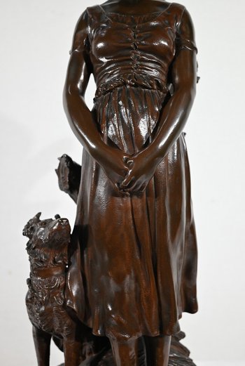 Bronzo "La Jeune Femme au Chien", firmato E-L.Truffot - Seconda metà del XIX secolo