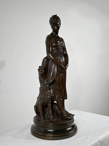 Bronzo "La Jeune Femme au Chien", firmato E-L.Truffot - Seconda metà del XIX secolo