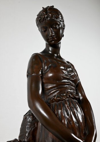 Bronzo "La Jeune Femme au Chien", firmato E-L.Truffot - Seconda metà del XIX secolo