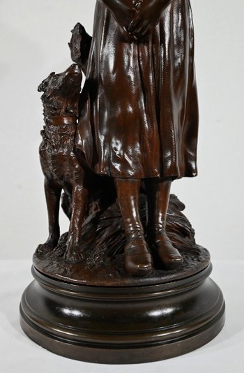 Bronzo "La Jeune Femme au Chien", firmato E-L.Truffot - Seconda metà del XIX secolo