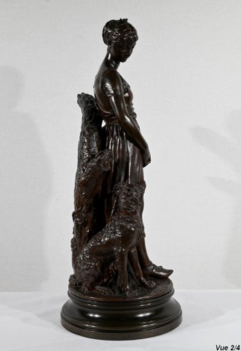 Bronzo "La Jeune Femme au Chien", firmato E-L.Truffot - Seconda metà del XIX secolo