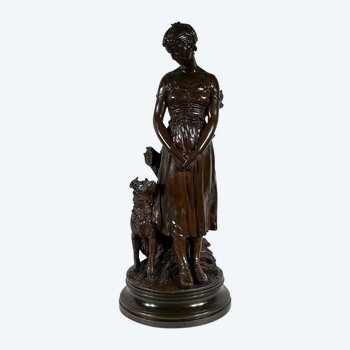 Bronzo "La Jeune Femme au Chien", firmato E-L.Truffot - Seconda metà del XIX secolo