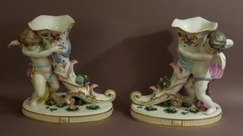  Pair Of Large Rhyton Vases By Samson 19th century