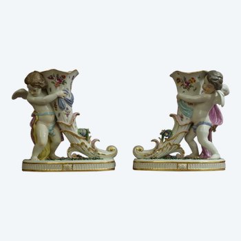  Pair Of Large Rhyton Vases By Samson 19th century