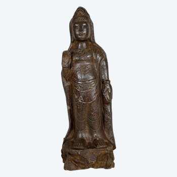 Buddha-Statue aus schwarzem Stein - 2. Hälfte XIX.