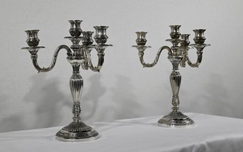 Pair of Silver Bronze Candlesticks - End of XIXth century