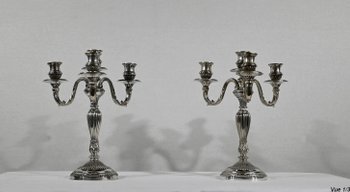 Pair of Silver Bronze Candlesticks - End of XIXth century