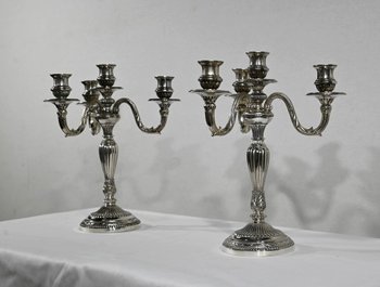 Pair of Silver Bronze Candlesticks - End of XIXth century