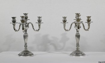 Pair of Silver Bronze Candlesticks - End of XIXth century