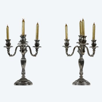 Pair of Silver Bronze Candlesticks - End of XIXth century