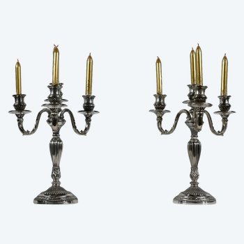 Paire de Chandeliers en Bronze Argenté – Fin XIXe