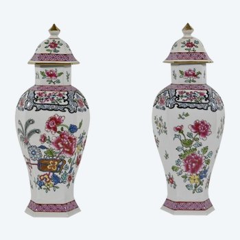 Pair of Hexagonal Earthenware Vases, China - Late 19th century