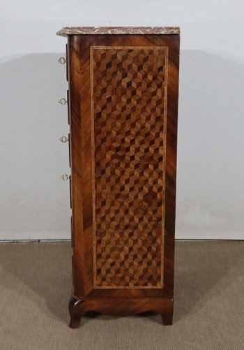 Petit Chiffonnier en Marqueterie de bois précieux, époque Napoléon III – Milieu XIXe