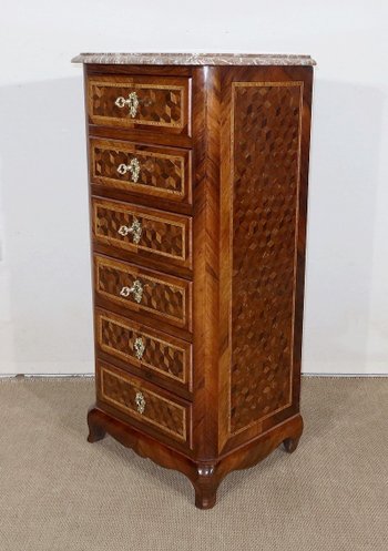 Petit Chiffonnier en Marqueterie de bois précieux, époque Napoléon III – Milieu XIXe
