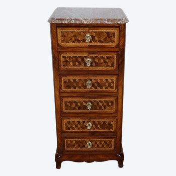 Petit Chiffonnier en Marqueterie de bois précieux, époque Napoléon III – Milieu XIXe
