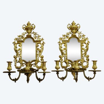 Coppia di importanti applique in stile Luigi XIV